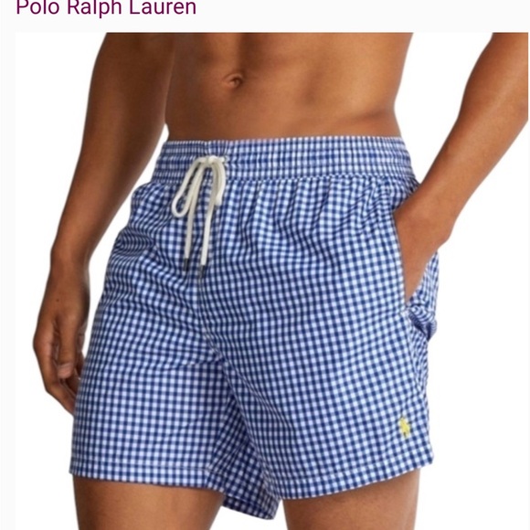 Ralph Lauren Other - Polo Ralph Lauren gingham blue white trunks mesh lining 5.5” XL drawstring